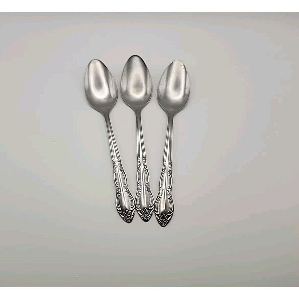3 Wesley Forge WLF2 Teaspoon Stainless Steel 6 1/4" Floral Design Art Deco MCM